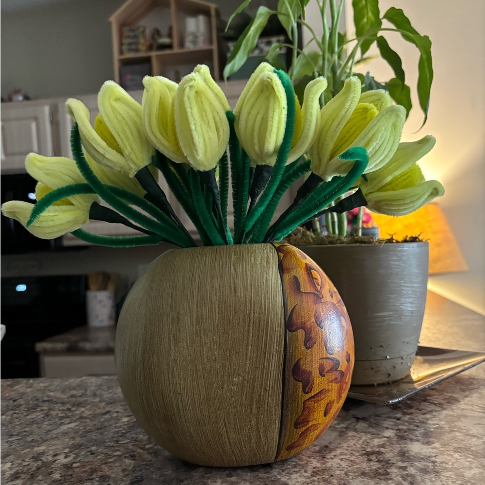Yellow Tulip Arrangement in Artistic Vase